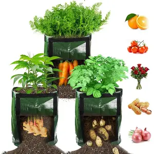 3-Pack 10-Gallon Potato Planting Bags, Transparent Lid & Handle, Durable Pe Flower Pots, Large Plant Growing Bags for Onions, Fruits, Tomatoes, Carrots, Garden Planter