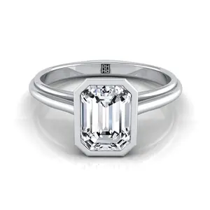 Bezel Cathedral Solitaire Emerald Cut Engagement Ring Setting in Platinum