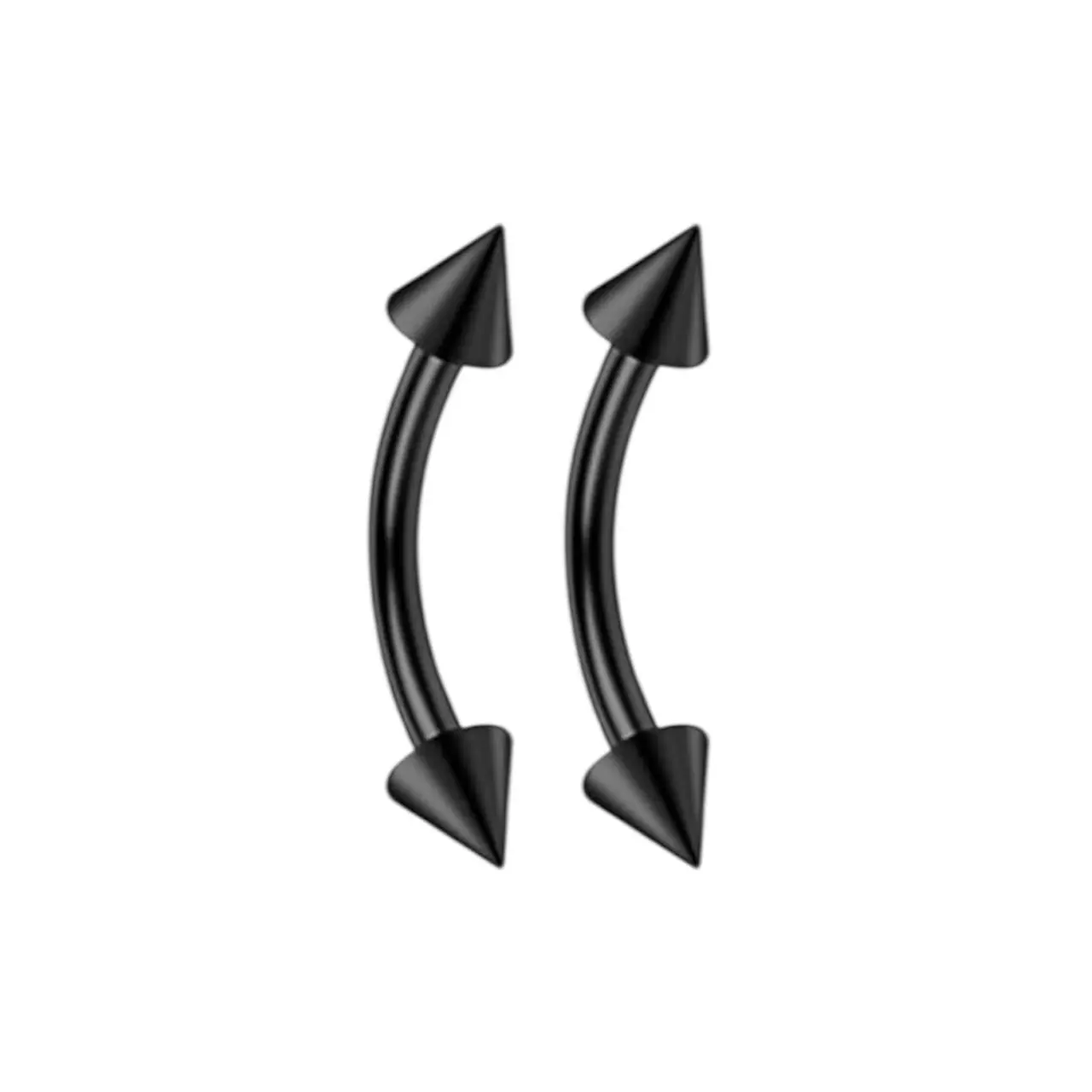 16G PVD Black Spike End Curved Eyebrow Barbells Vertical Labret Surgical Steel Piercing Jewelry