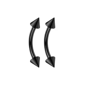 16G PVD Black Spike End Curved Eyebrow Barbells Vertical Labret Surgical Steel Piercing Jewelry