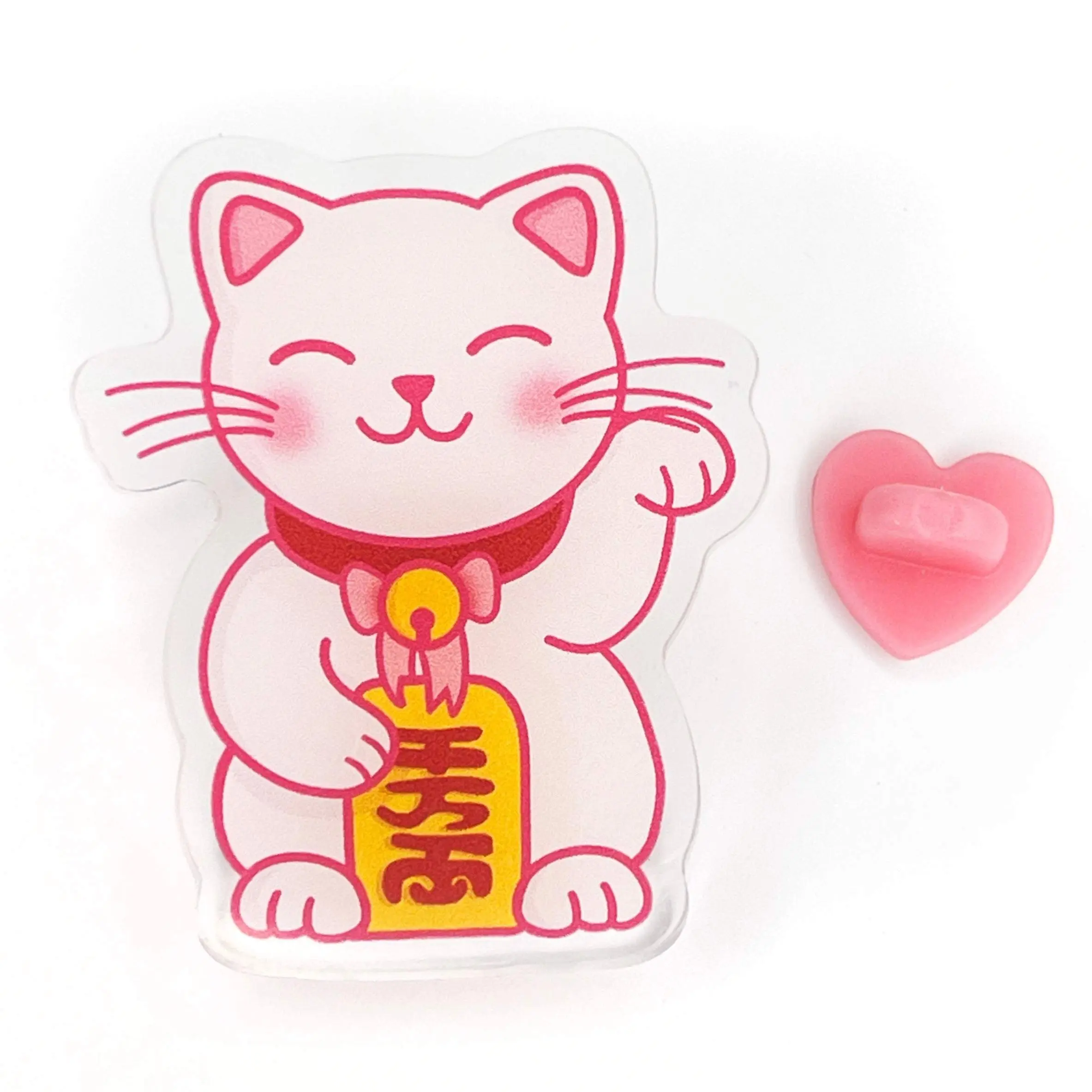 White Lucky Cat (Maneki-Neko) Acrylic Pin