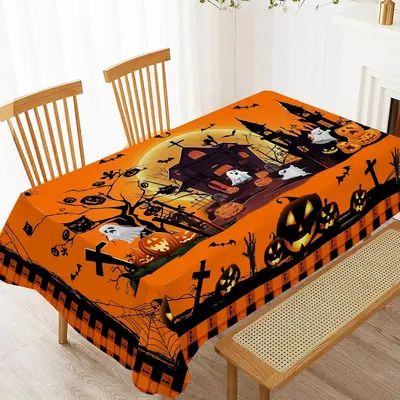 Halloween Plastic Tablecloth 3-Pack - 54x102 Inch Pumpkin & Witch Design Party Decor