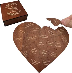 Wooden Mom Puzzle Pieces Gift - 20 Reasons Why I Love You Mom Keepsake Box - Sentimental Mothers Day, Birthday, Christmas or Thank You Puzzle Piece Gift from Daughter or Son