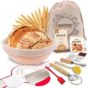 9-Inch Natural Rattan Sourdough Proofing Basket Set - Circular Form, Solid Weave, Round Ring, Full Baking Accessories & Kitchen Utensils for Sourdough Bread Baking