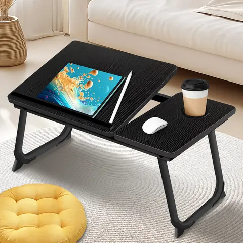 Jun Durable Multifunctional Metal Lap Desk - Adjustable Ergonomic Height, Foldable, Spacious Desktop, Strong Legs, Organizer Tray, Reduces Neck & Back Strain for Home Office, Lounge, Bed Use by Remote Workers