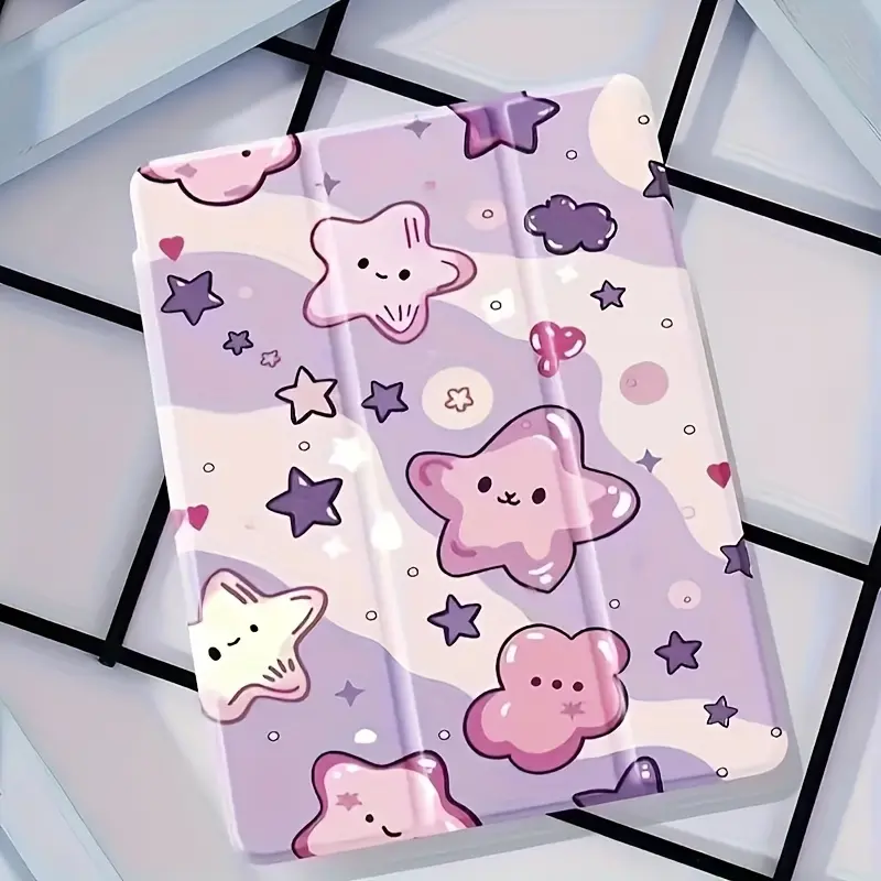 Case for iPad with Pastel Purple to Pink Gradient, Anti-Slip Grip, Adjustable Stand & Drop-Proof design - Compatible with iPad 10th/9th Gen, iPad Air 4/5, Pro 11, iPad Mini - Cute Tablet cover for Women/Men, Birthday/Anniversary Gifts, Whimsical Star Patt