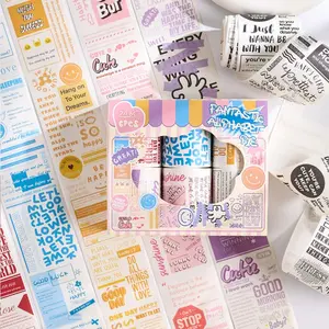 6 Roll Box Fantasy Letter Series Notebook and Paper Tape Set, Vintage English Font, High-Quality Rice Paper, Easy Tear, Versatile Use