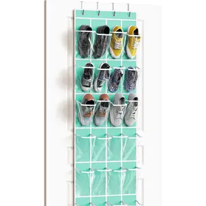 Simple Houseware 24 Pockets - Crystal Clear over the Door Hanging Shoe Organizer, Turquoise (64'' X 19'')