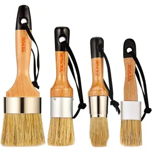 VEVOR Chalk Wax Paint Brush, 4 Piece Wax Paint Brush, Stain Brushes for Furniture, Acrylic Painting, Milk Paint, Home Decor, Natural Bristle Round Oval Chalk Paint Brushes for All Painting and Waxing