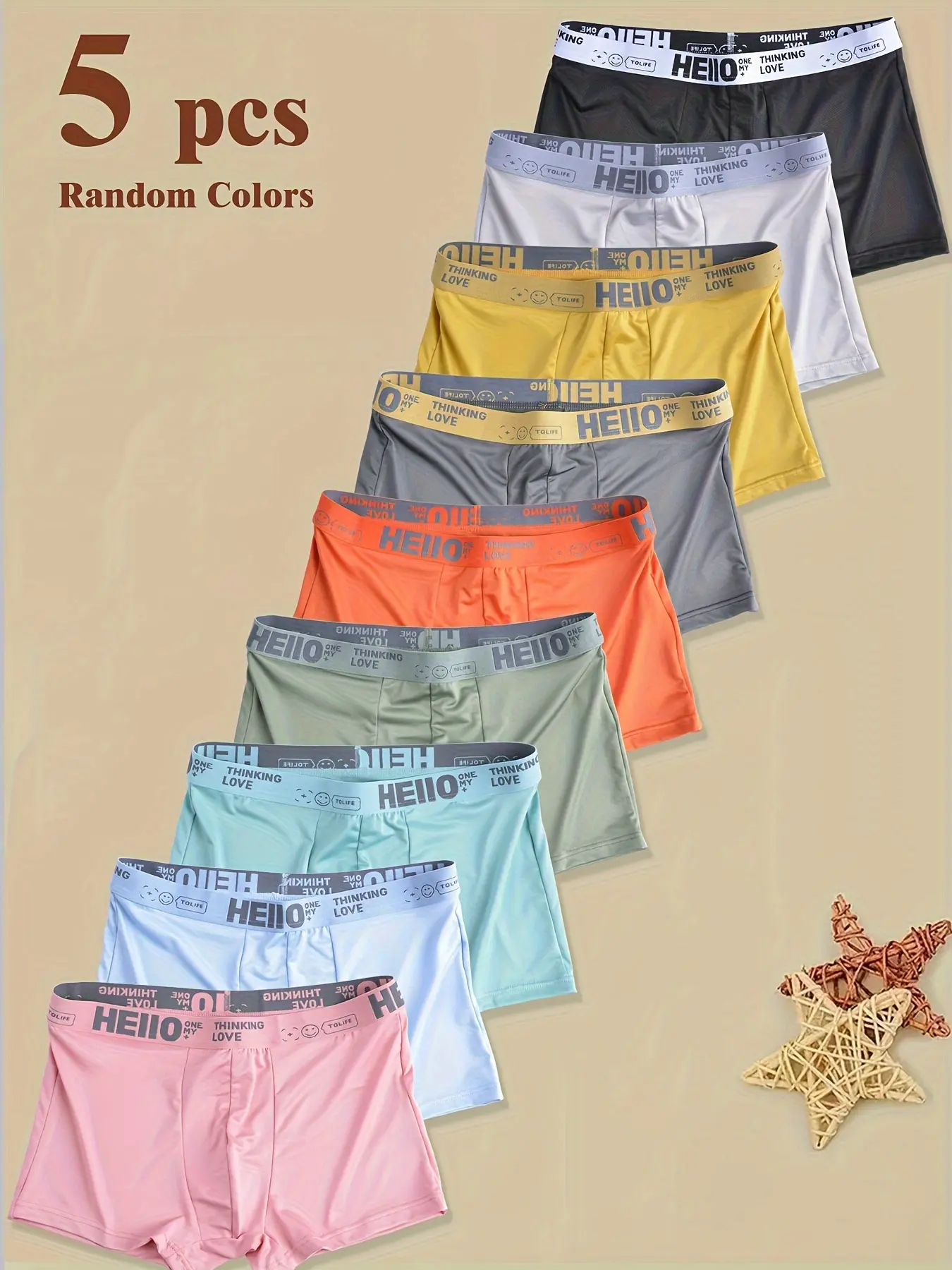 5-Pack Men's Brief Underwear - Made of elastic polyester and elastane, featuring an elastic waistband and breathable fabric. Solid-colored style suitable for boxing, gym wear, and casual occasions. Simple design with a smooth touch, a great gift for him