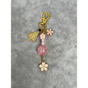 Christmas Tree Pink Flower Keychain | DIY Bag Charm