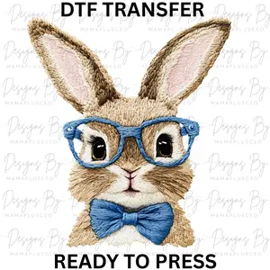 EASTER BOY BUNNY - FAUX EMBROIDERED DESIGN - Ready to Press - DTF T-shirt Transfer