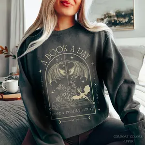 A Book a Day Dragon Sweater, Bookish Sweatshirt, Book Club Shirt, Fantasy Book Merch T-Shirt, Gift for Reader, Book Lover