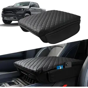 Thick Center Console Cover for Ram 1500, 2500, 3500 (2019-2025),Leather Arm Rest Cover with 2 Pocket, Bucket Seat Middle Console Lid Protector