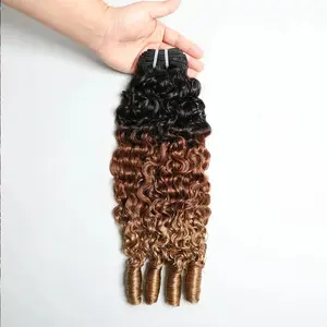 Megeen Hair Ombre Blonde Burmese Curly Human Hair Bundle 1 Bundle Only Unprocessed Burmese Hair Extension Real Human Hair Natural Color Spiral Hair Weft Extensions Quick Weave Bundle