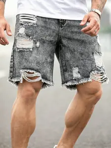 Men's Ripped Edge Plus Size Jeans Shorts, Summer Fashion Streetwear Street Style, Loose Breathable Casual Wear, Vintage Washed, Trendy Versatile Piece