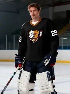 Ice Hockey Fan Essential - Bull Dog Theme Long Sleeve Jersey Shirt, Shore 69 Size, Unisex Lightweight Breathable, Best Gift