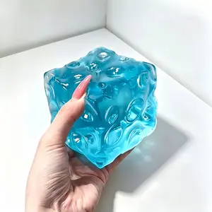 Oddly Satisfying 7cm Clear Blue Maltose Cheese Squishy Toy, Super Soft Stretch TPR Fidget Squeeze Toy, Bubbly Transparent Sensory Toy, Stress Anxiety Relief Hand Toy for Office Desk, Fun Hobby Decompression Gift for Kids Teens Adults