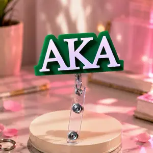 Alpha Kappa Alpha  Sorority Badge Reel - with Clear Retractable Alligator Clip or Belt Clip for Identification