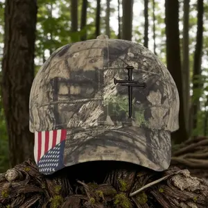 Christian Hats for Men Women Jesus 3 Nail Cross Hat AND COIN MOSSY CAMO BLACK