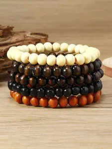 Five-piece Wooden Bead Elastic Bracelet, Forest Minimalist Style, Natural Wooden Beads with Clear Texture/High Elastic String for Comfort, Flexible for Single/Layered Wear, Versatile for Daily Commute/Casual Outings, Suitable for Nature-loving Men & Women
