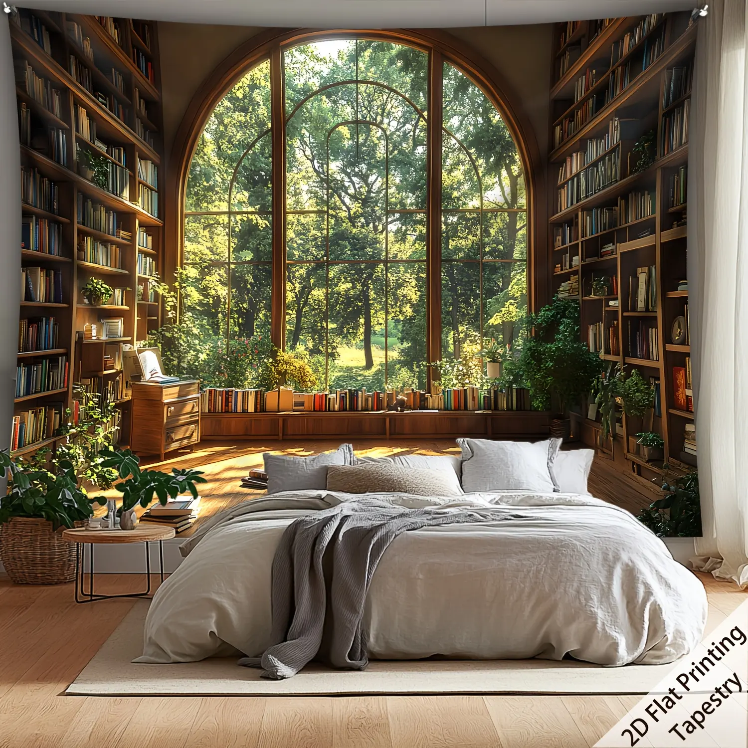 Library Forest Tapestry Book Jungle Backdrop Fantasy Theme Wall Hanging Photography Background Aesthetic Decor for Living Room Bedroom Indoor Outdoor Home Decoration