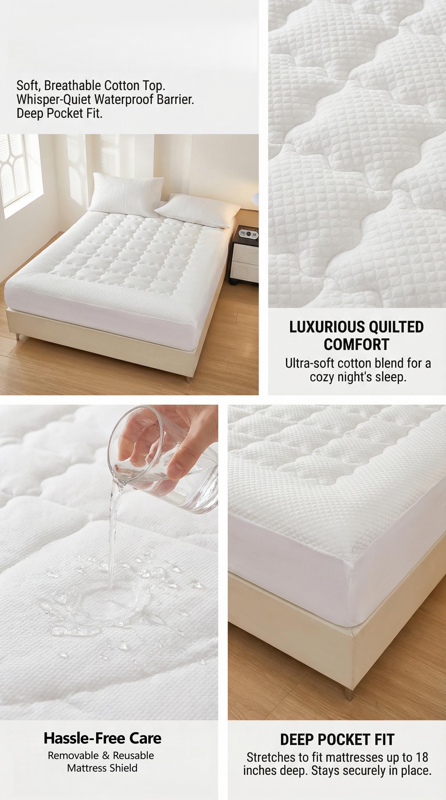 Luxury Hotel Mattress Topper - Ultimate Comfort & Luxury, Cooling Mattress Cover
