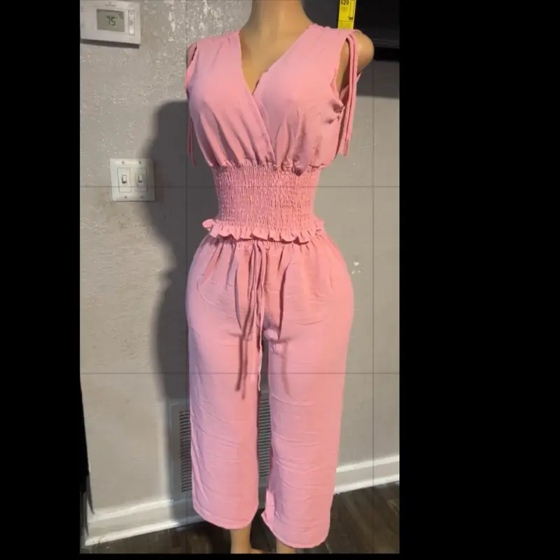 Women's 2-Piece V-Neck Romper Set, Womenswear Jumpsuit Ensemble, Jumpsuits