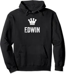 Edwin the King / Crown & Name Design for Men Called Edwin Pullover Hoodie - Elizabethtej Shop 72B0BRQLX1R8
