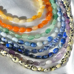 Pebble Gemstone Beaded Necklace, Dainty Unique Bead Necklaces, Waterproof Crystal Choker, Gold-Filled, Stainless Steel