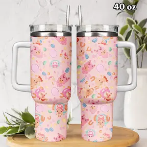 Cute Anime Reindeer Chopper Pink Sakura Tumbler 40oz, Kawaii Drinkware For Women Girls, Car Cup Holder Portable, Stainless Steel Cup With Handle, Anime Fan Gift Idea | 060426.R3051.ID00
