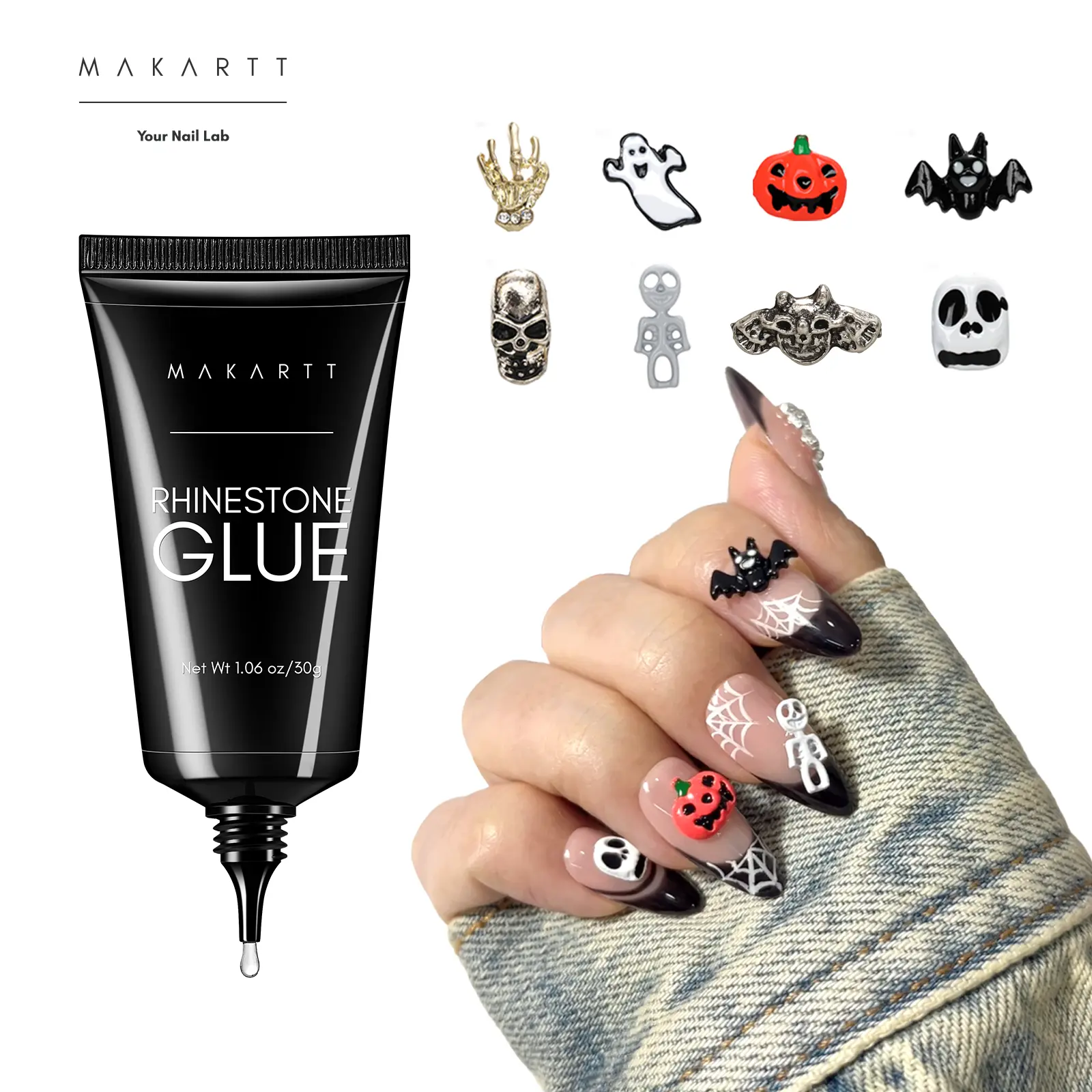 Makartt 8pcs Halloween Nail Charms 3D Spooky Pumpkin Bat Cross Mummy Design Full Cover Cute Halloween DIY Nail Accessories for Crafting and Nail Art Projects