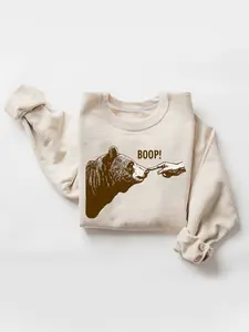Boop! Sweatshirt, Vintage Bear Finger Touching Nose Shirt, Funny Retro Sweatshirt, Graphic Unisex Vintage Animal Funny Meme Crewneck Shirt