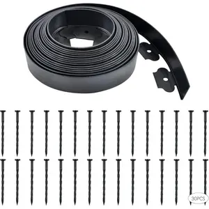 Garden Edging 60ft x 2 Inch Black Landscape Edging, 54 Spikes for Lawn 2 Inch Tall