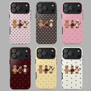 Cute Polka Dot Teddyy Bear Tough Phone Case – Adorable Cartoon Design for ip and ss,  gift for him for her