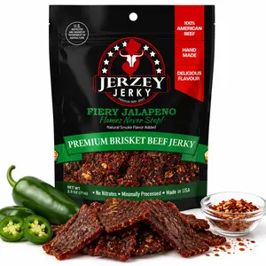 Jerzey Jerky Fiery Jalapeno Brisket Beef Jerky 2.5oz, High Protein Spicy Meat Snack, Made in USA