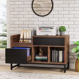 Tribesigns 39-Inch Rustic Brown File Cabinet with 2 Drawers for Home Office, Lateral Filing, Printer Stand with Open Shelves