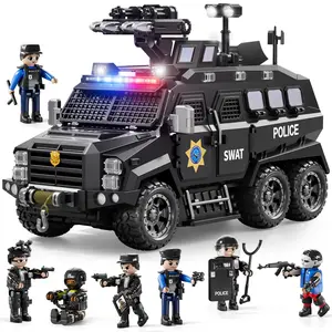 Police alloy Car Toy Model Set with Sound and Light Including 7 Toy Figures and Accessories Suitable for Role-playing Safety Education STEM Projects Christmas Birthday Gifts