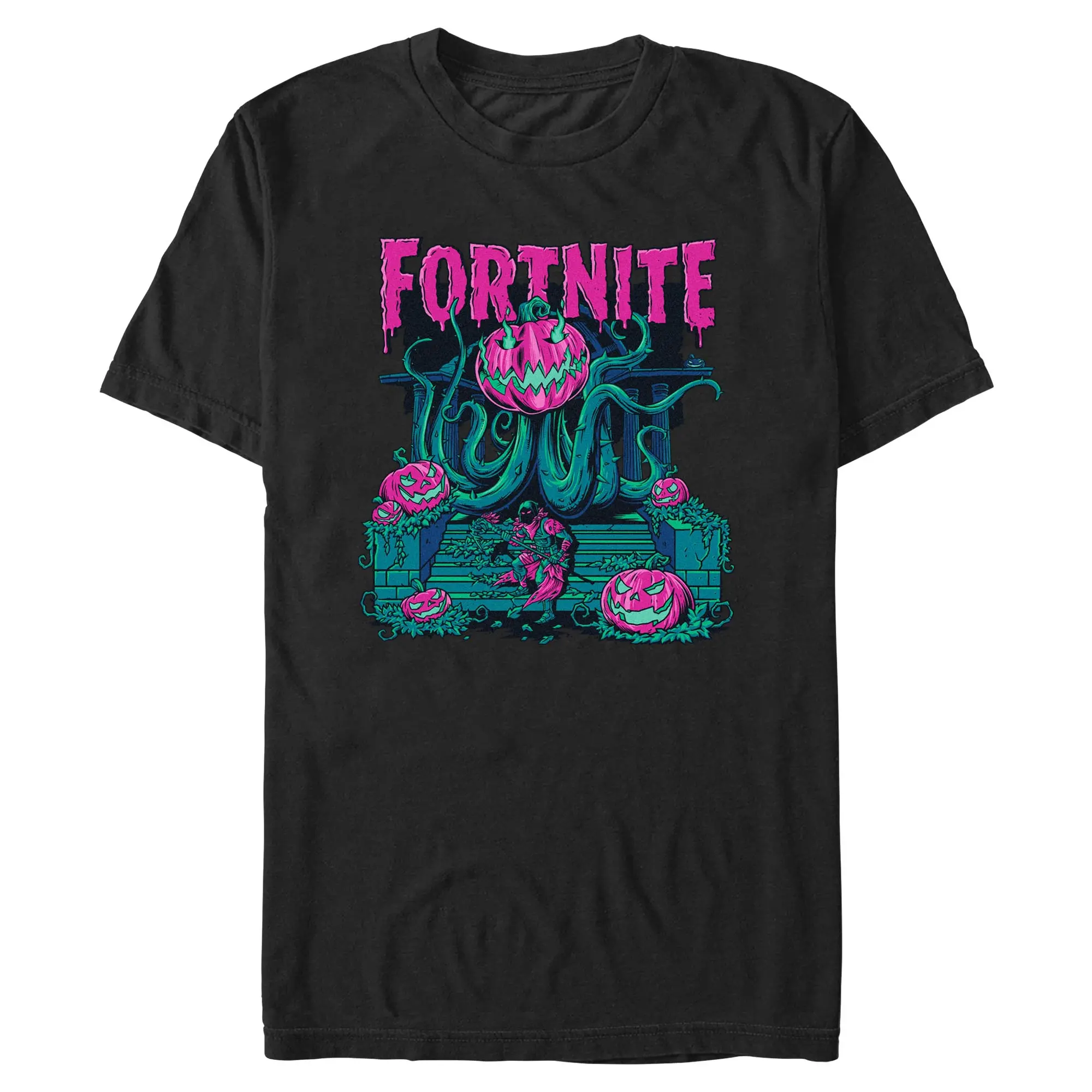 Mens Fortnite Halloween Pumpkin Monster Neon Art T Shirt, Costume, Shortsleeve