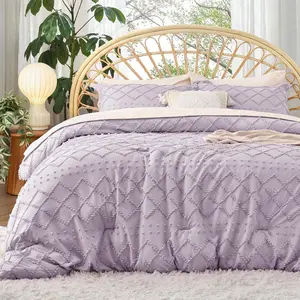 Queen Comforter - Lavender Comforter, Boho Tufted, 3 Farmhouse for Seasons, Fluffy with 2 Pillow Shams