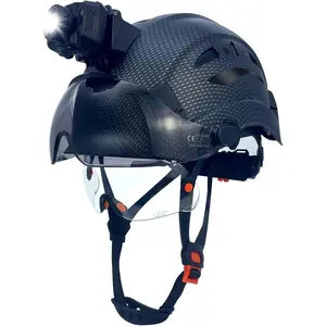 Industrial Vented Safety Helmet with Visor, Built-in Light, 6-Point Adjustable Suspension System, Lightweight Build, Impact Absorption, Secure Fit – Work Safety Equipment for Construction, Outdoor Work