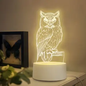 Owl-Shaped Acrylic Night Light, Decorative Light, USB Plug-In-Use, Switch Control, Warm Light, Desktop Decoration, Wild Style, Perfect Gift