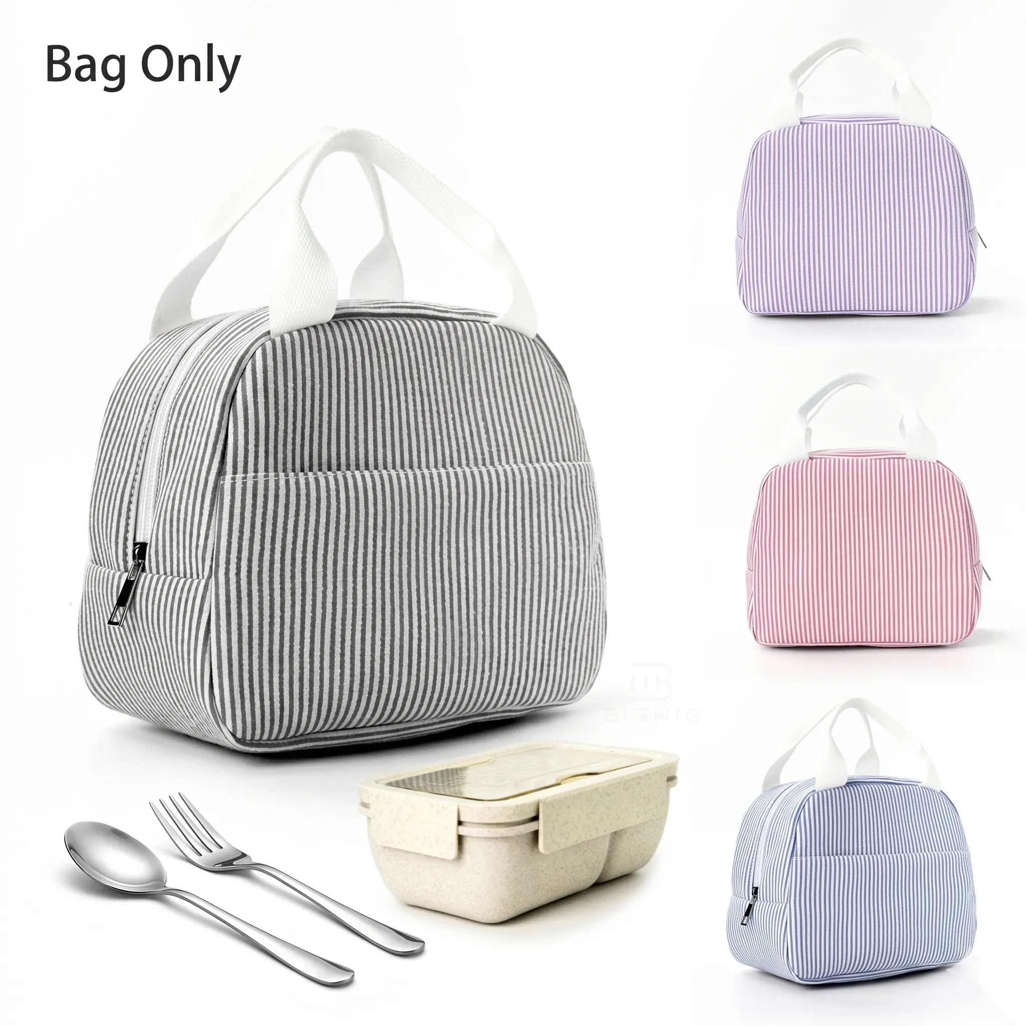 Aesthetic Striped Insulated Lunch Bag - Cute, Reusable, Foil-Lined, Lightweight Grab-and-Go Double-Deck Expandable Tote with Zipper, Lunch Bags for Women for Work, Picnic, Cute Lunch Bags