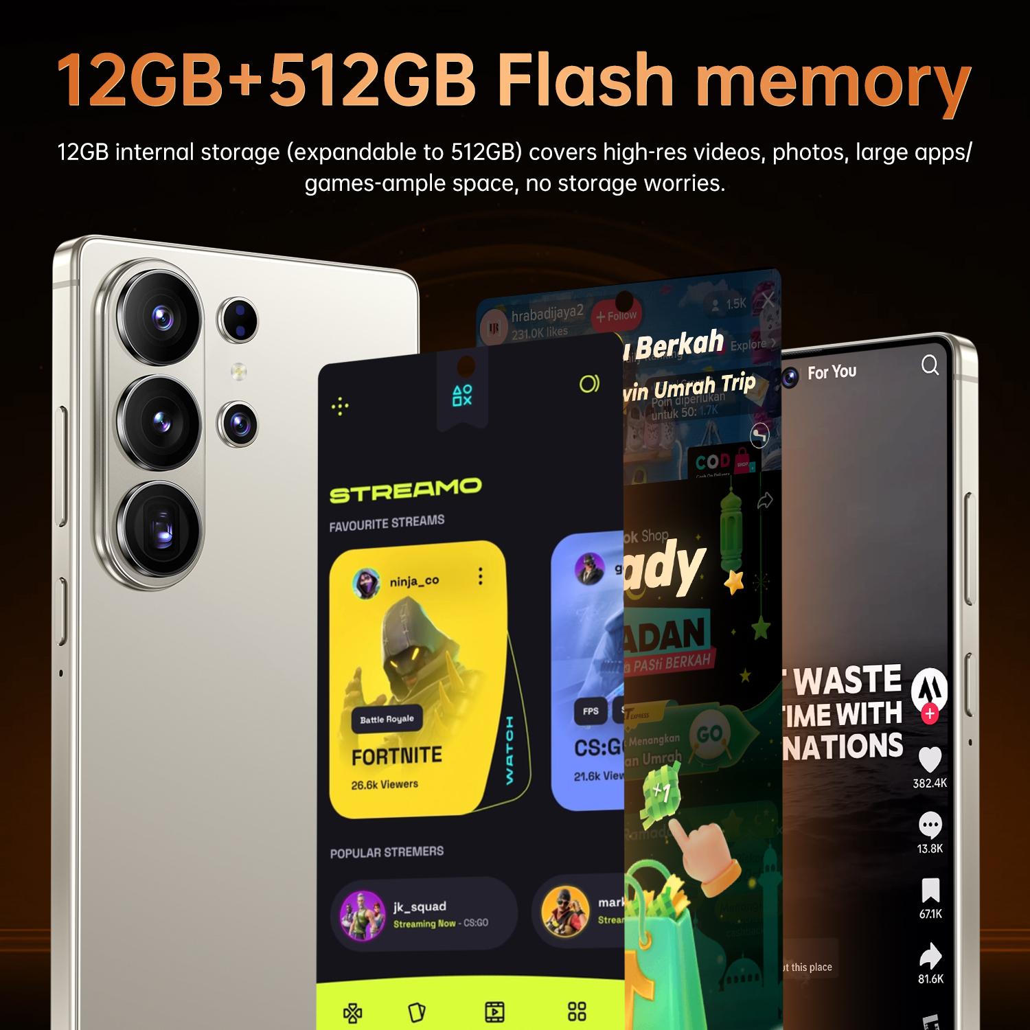 2026 Latest S26 Ultra 5G Android 15 Phone, 12GB+512GB, 6.99" HD Display, 78MP+108MP Dual Cam, 8000mAh, Face ID, Built-in Pen, Case & Screen Protector