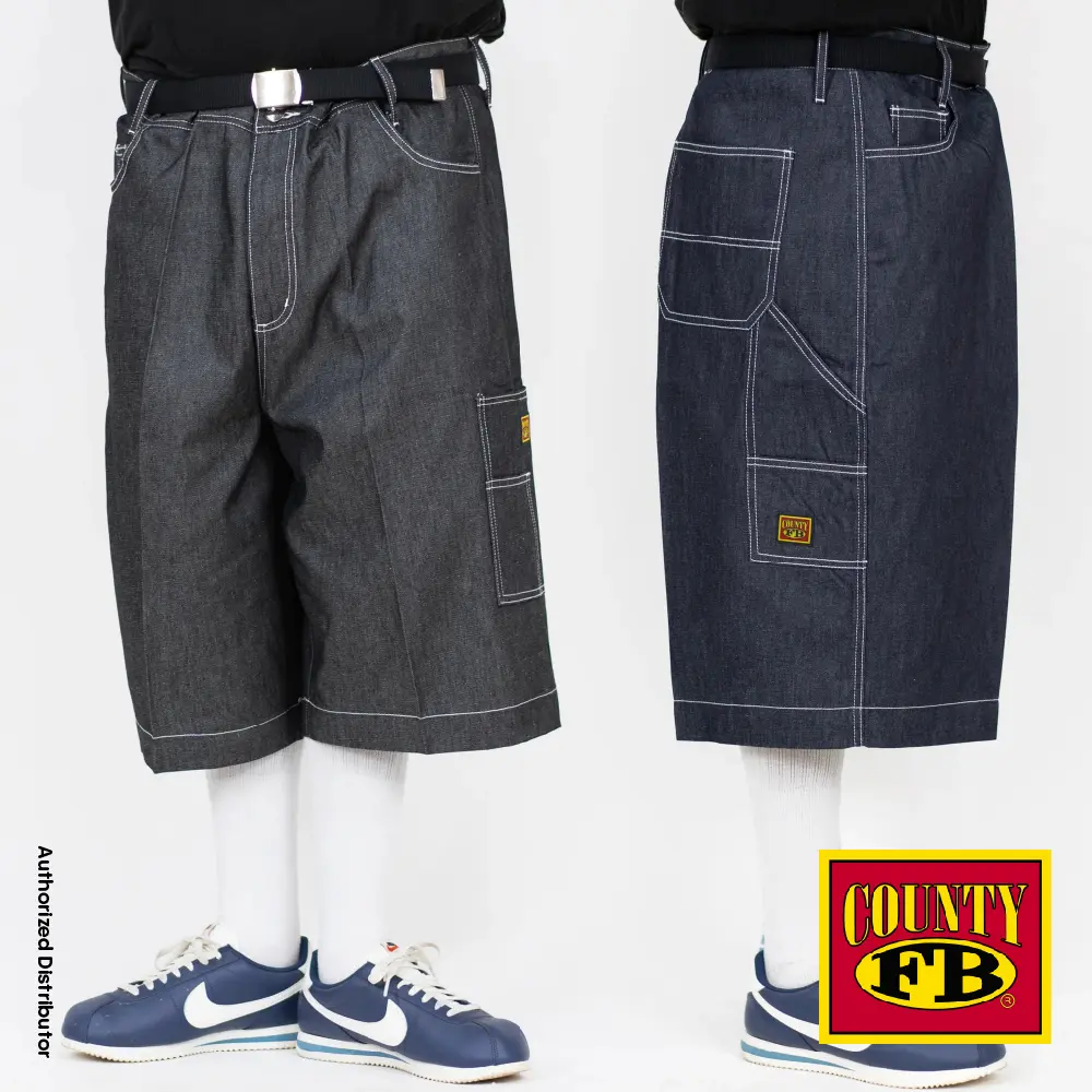 FB County Men's Cargo Shorts Hard Denim Shorts FBCOUNTY 8 Pockets Utility Shorts Casual Regular Fit Black Denim Blue Denim Short Hip Hop Harem