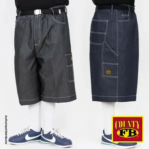 FB County Men's Cargo Shorts Hard Denim Shorts FBCOUNTY 8 Pockets Utility Shorts Casual Regular Fit Black Denim Blue Denim Short Hip Hop Harem