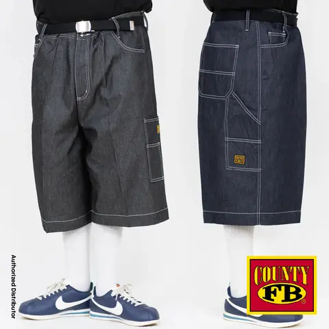 FB County Men's Cargo Shorts Hard Denim Shorts FBCOUNTY 8 Pockets Utility Shorts Casual Regular Fit Black Denim Blue Denim Short Hip Hop Harem