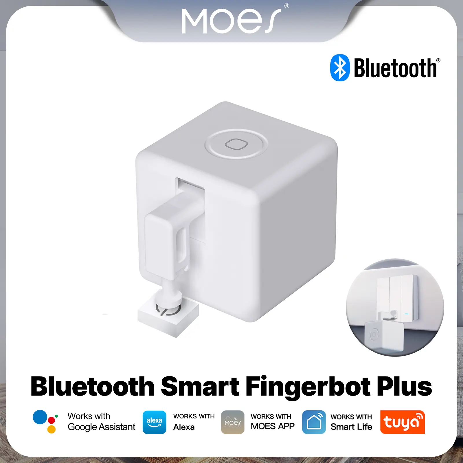 MOES Fingerbot Plus Wireless Multifunctional Smart Home Button Pusher, Touch Control Upgrade, No-Wiring Light Switch, Batteries/Cells-Powered, Smart Life App Compatible, Alexa & Google Home Ready via MOES Tuya Bluetooth Hub, Timer Control