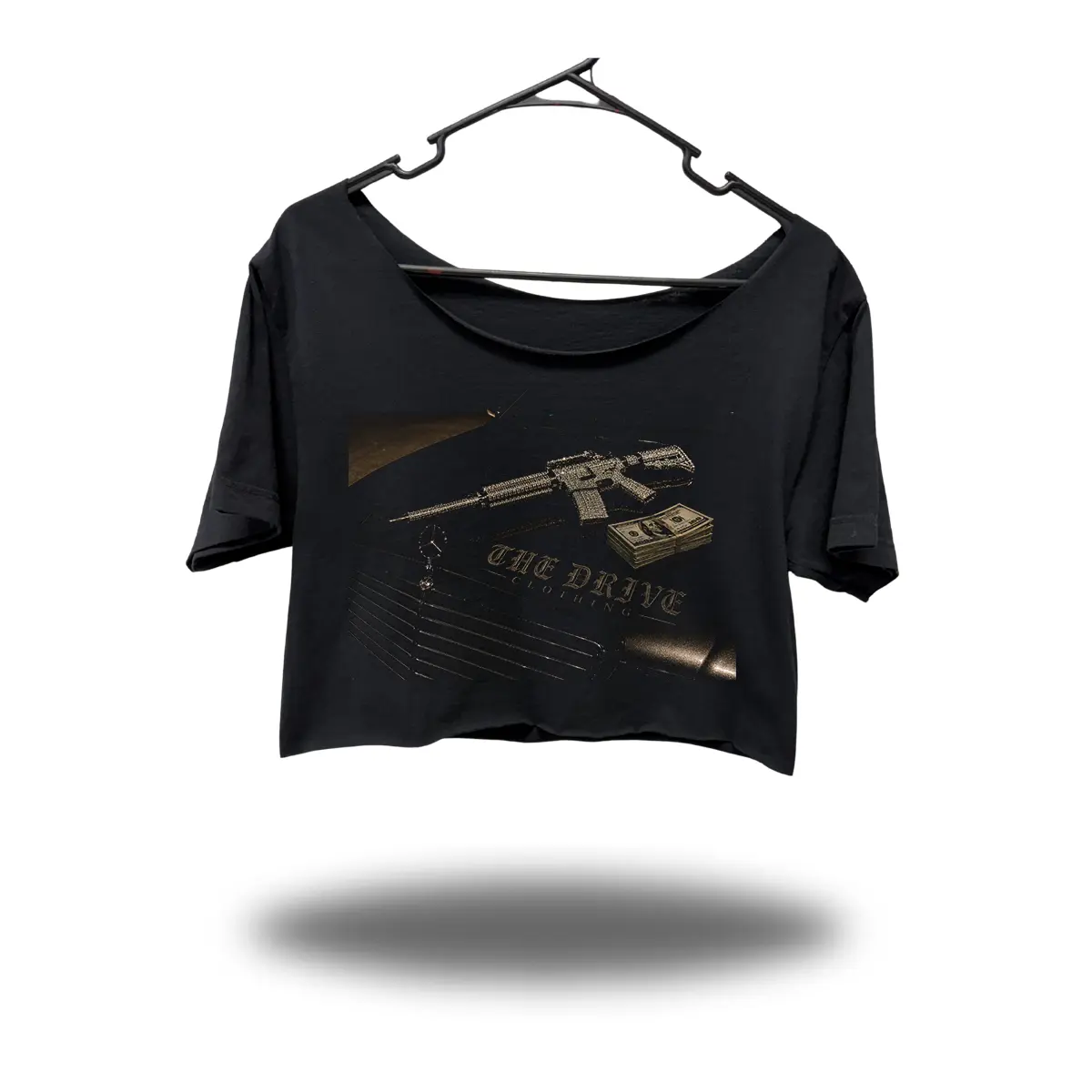 Women's Essentials Wide-Neck Oversized Black Crop Top, Women's Shirts with Graphic Print for Streetwear Style