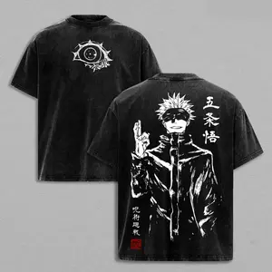 Gojo Satoru Vintage Oversized Tee Jujutsu Kaisen Shibuya Incident Culling Game Prelude Heavy Cotton Washed Anime Streetwear T-Shirt Double Printed Japanese Manga Graphic Top l streetwear graphic tee